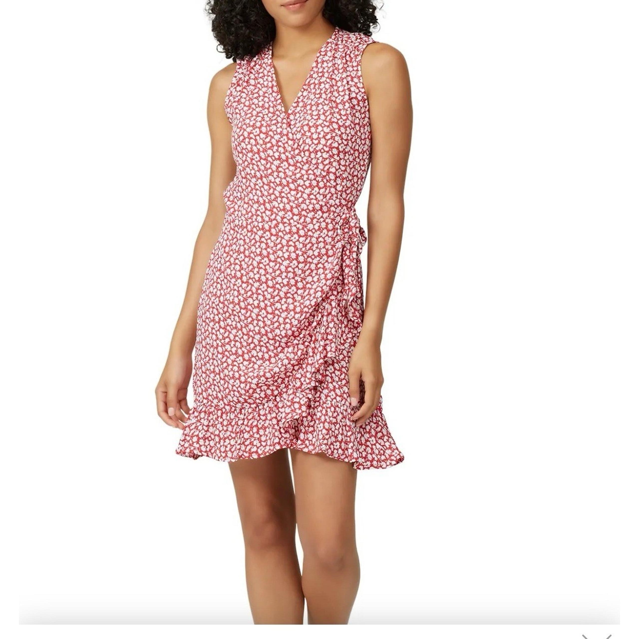 ALLSAINTS Dress Womens Medium Red White Ditzy Floral Krystal Scatter Wrap Mini