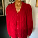 Vintage Fisherman Chunky Red Shaggy Cableknit Fish Button Heavy Cardigan Sweater