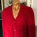 Vintage Fisherman Chunky Red Shaggy Cableknit Fish Button Heavy Cardigan Sweater