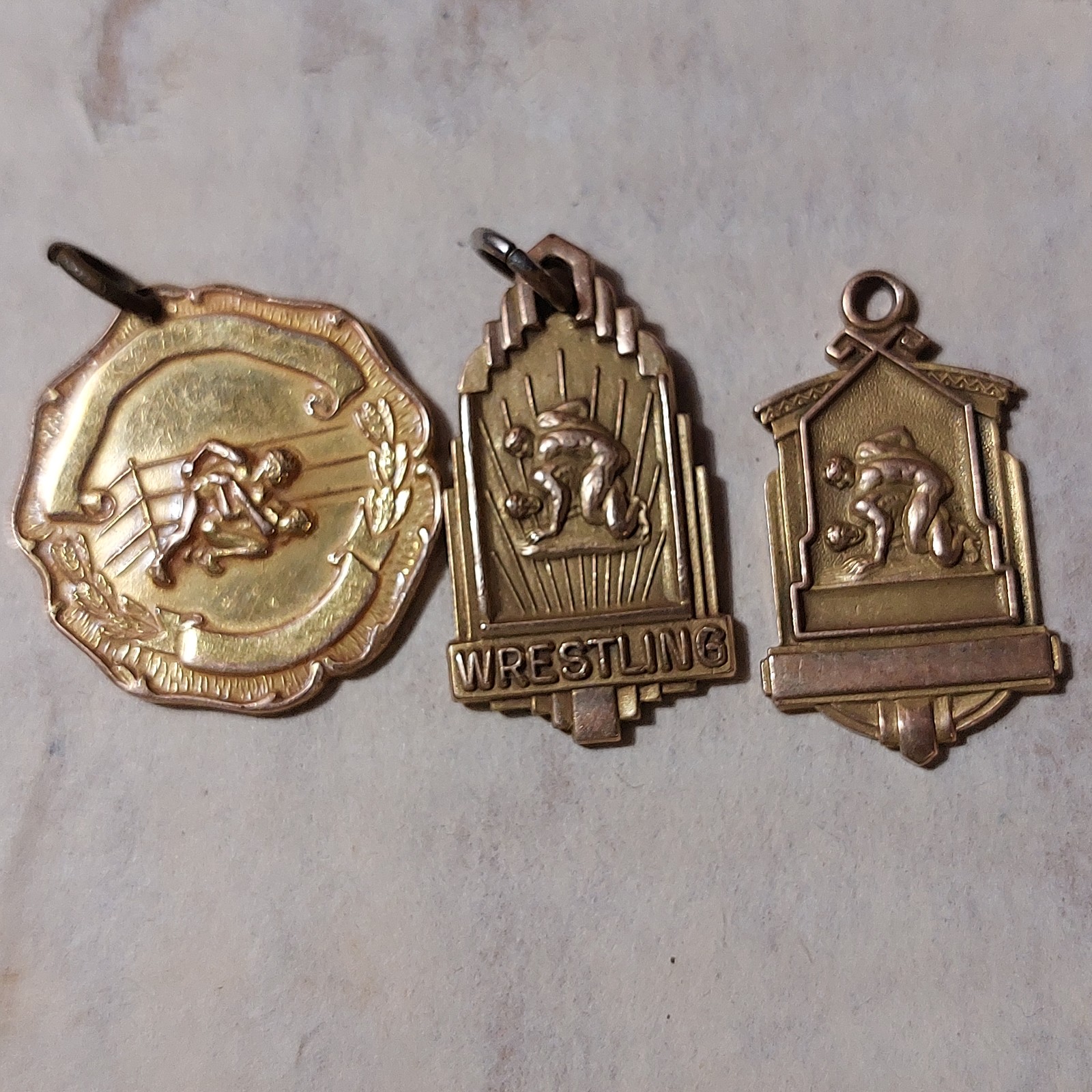 Vintage gold-filled wrestling 1st place medals from 1950s - Good condition!