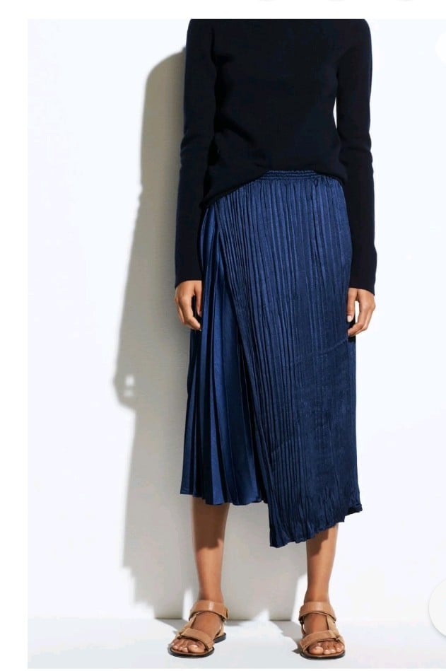 VINCE MIXED PLEAT WRAP MIDI SKIRT IN BLUE SIZE S NWT