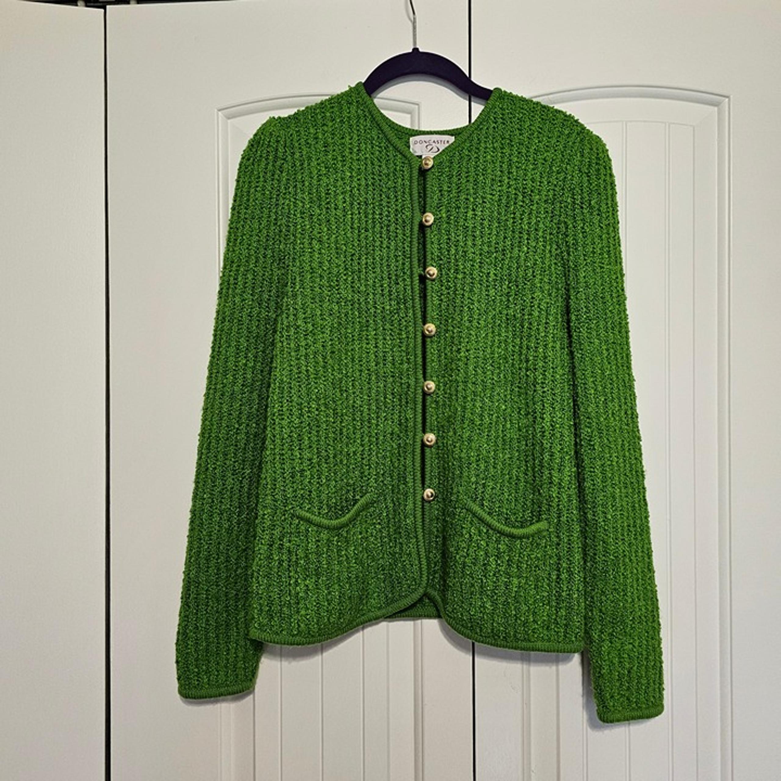 Vintage Doncaster Acrylic Cardigan Sweater Lime Green Gold Tone Buttons Size S