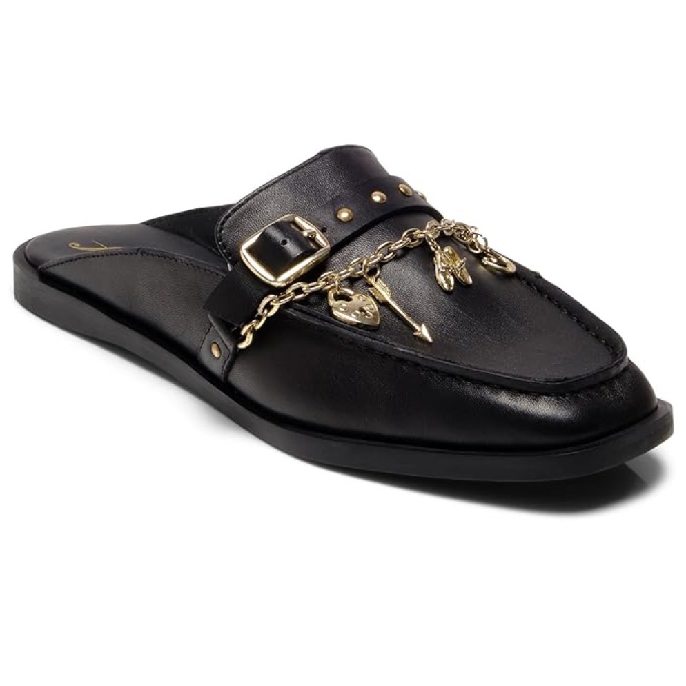 Free People Mystic Treasures Mule W Size 7.5 Black Leather Charm Slip-On