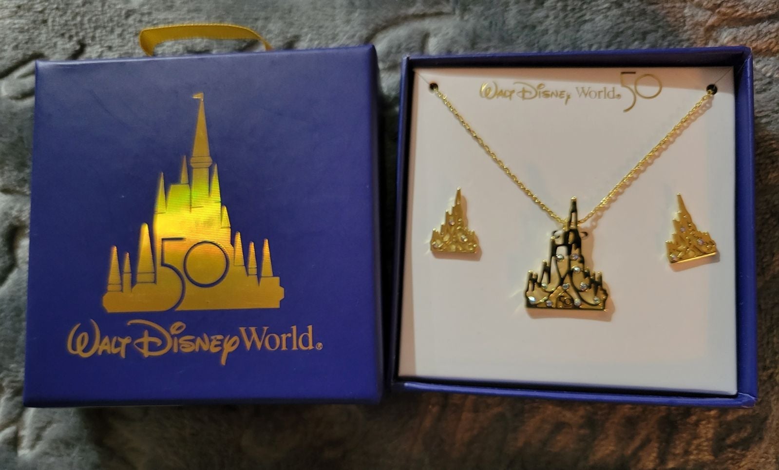 Walt Disney World 50th Anniversary Castle Necklace & Earring set