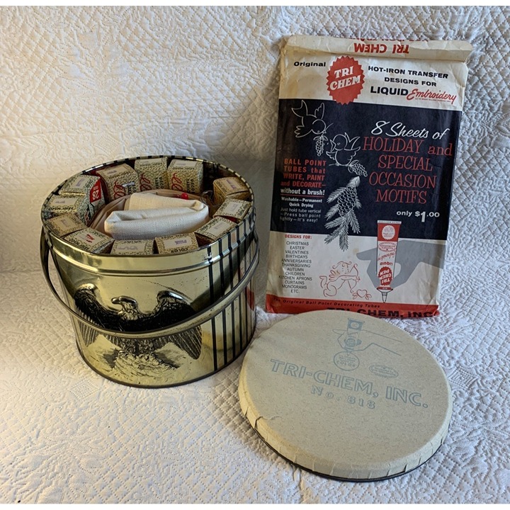 Vintage Tri-Chem Paints Metal Tin Decorating Tube Paints Original Boxes & Transf