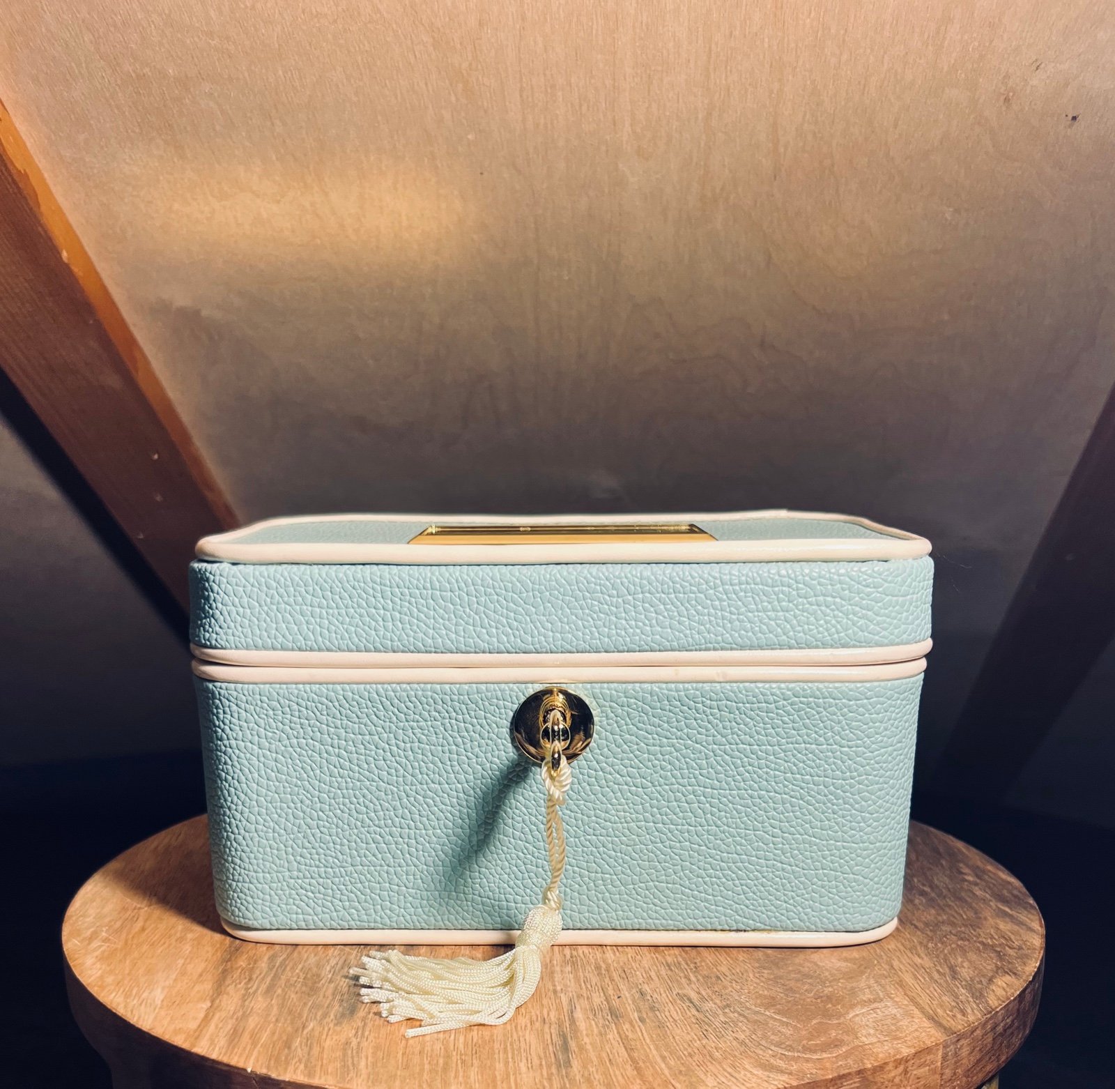 NWOT! Things Remembered Blue Vegan Leather Jewelry Box With Lock