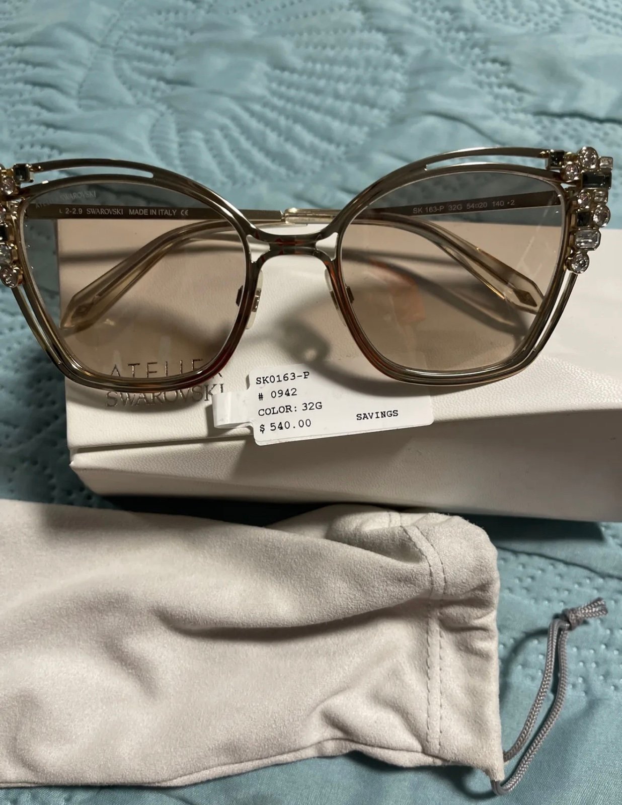ATELIER SWAROVSKI Nile SK 163-P Gold 32G Sunglasses Limited Edition 54-20-140 SD