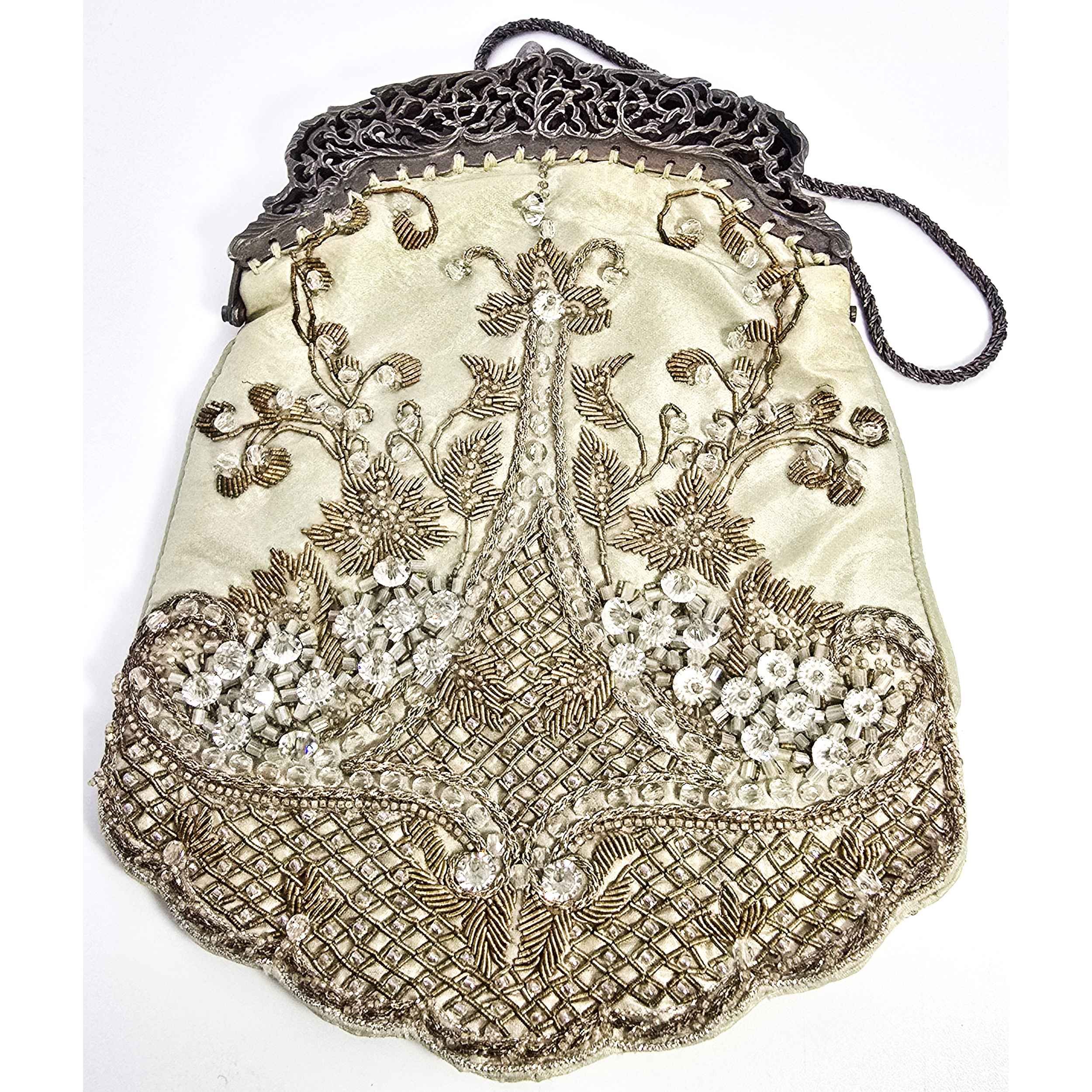 Badgley Mischka Beaded Sterling silver crystal beaded evening bag purse