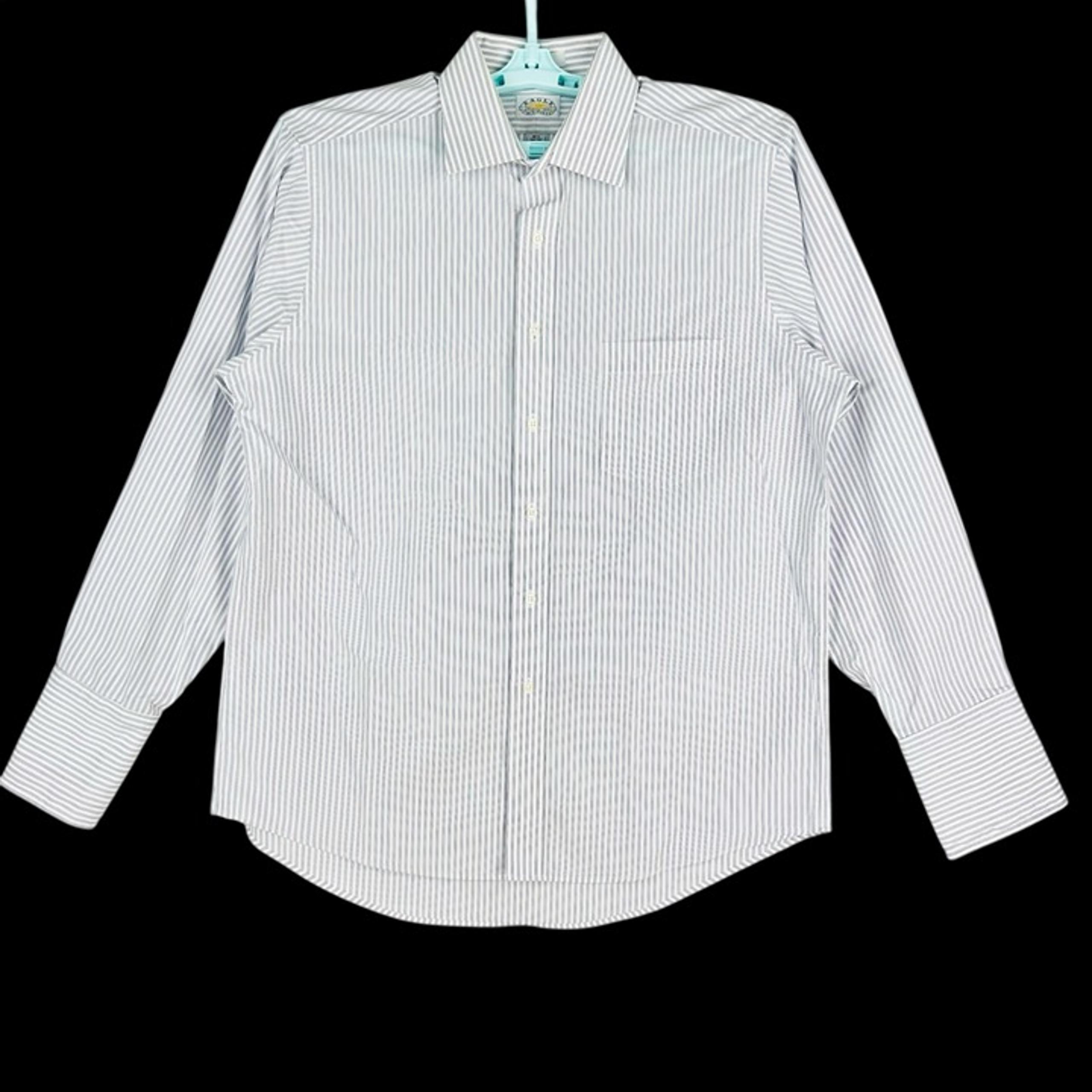 Eagle Men's Striped Button-Down White/Blue Shirt Size 16.5  34/35  French Cuff