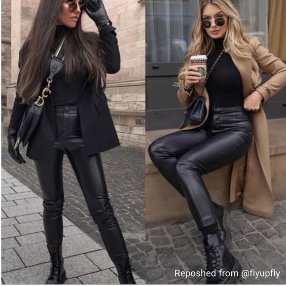 ZARA High Waisted Faux Leather Pants M