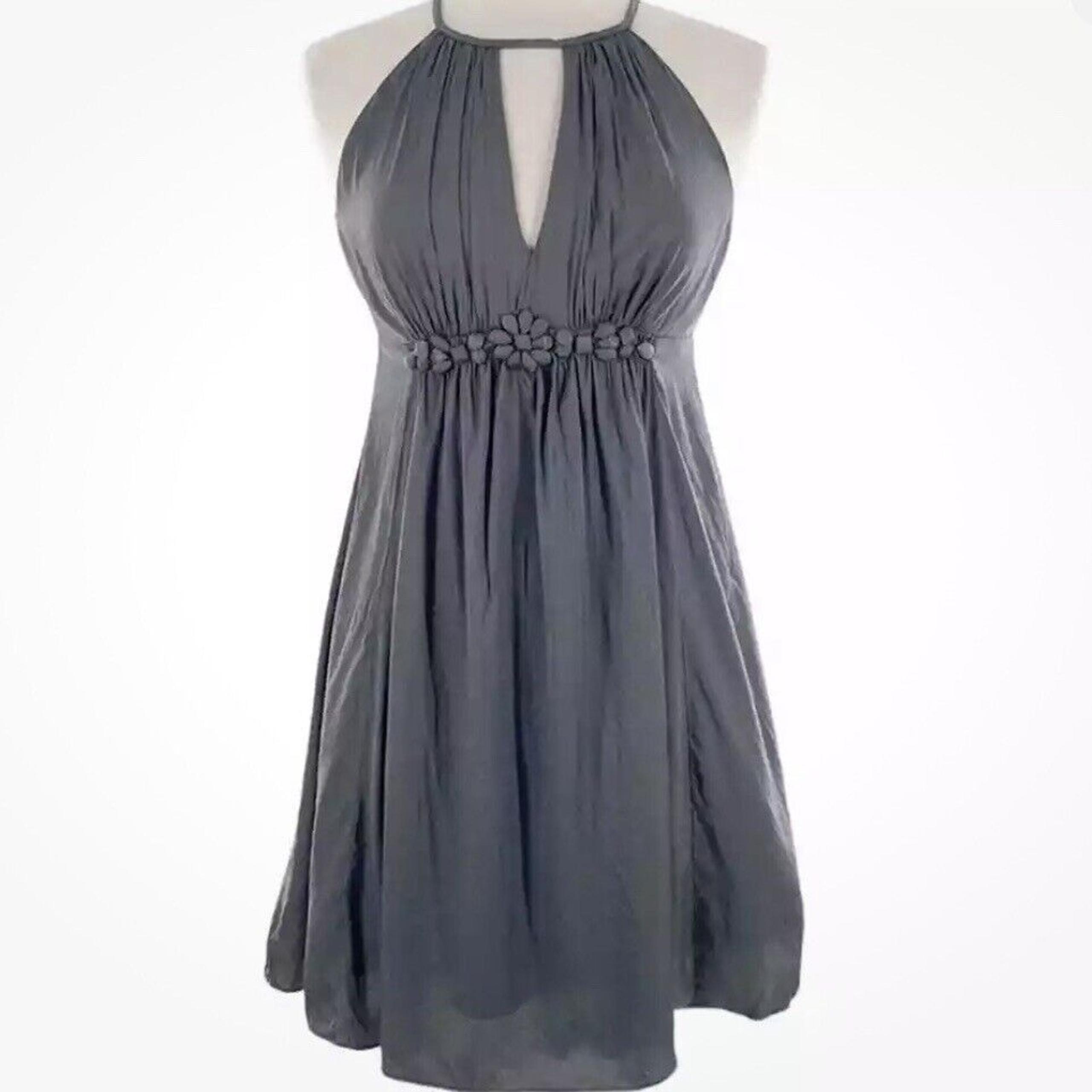 Esley Women's Black Floral Waist Satin Halter Dress Knee Length Size Small