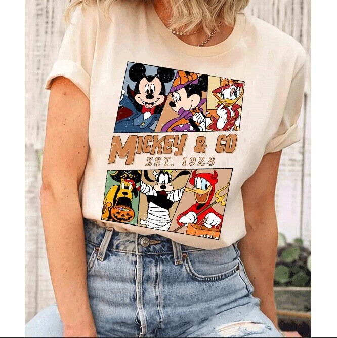 Vintage Disney Mickey CO est 1928 Halloween Team Shirt Disney Halloween Shirt Re