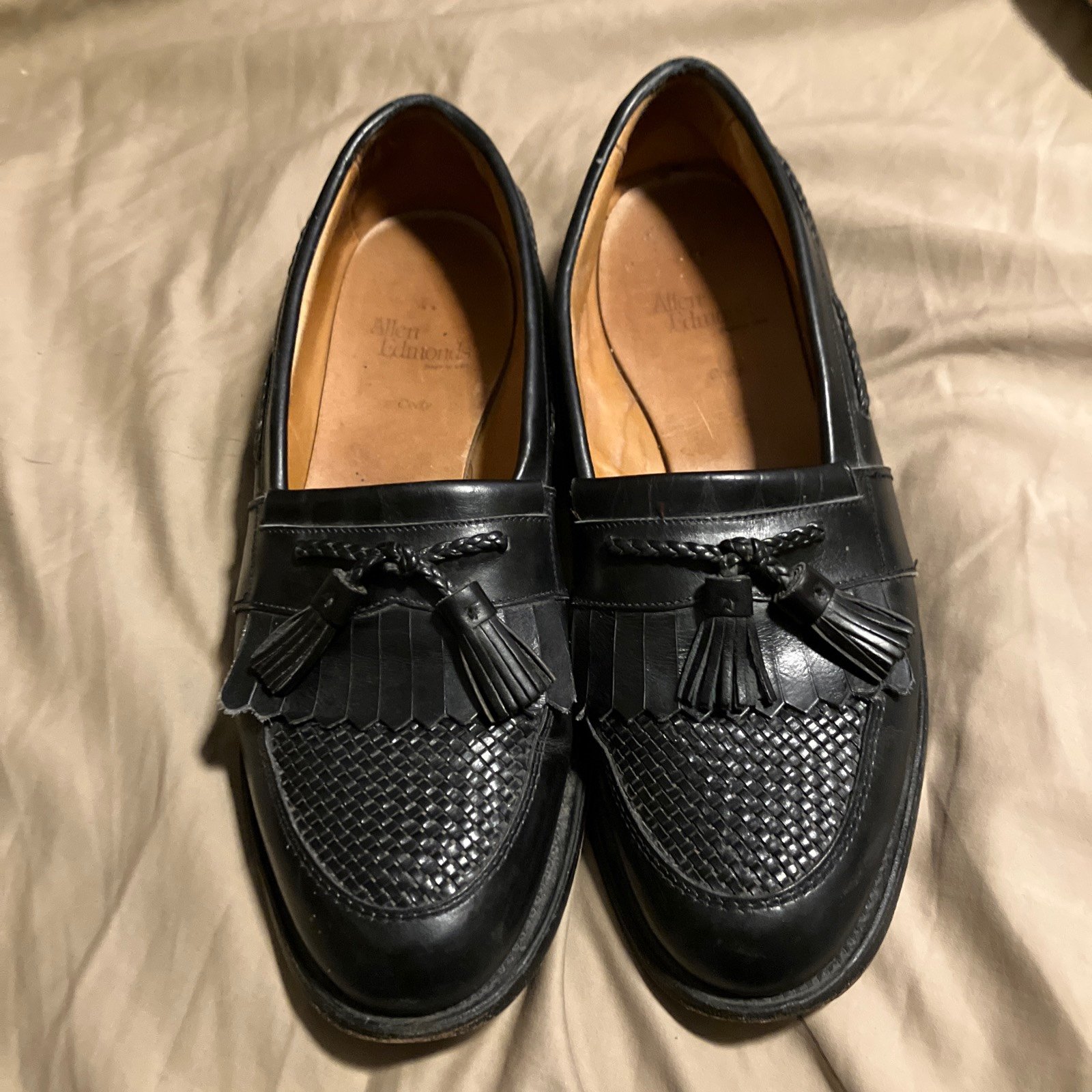 Men ALLEN EDMONDS Black Basket Weave Cody Tassel Loafer Size 10.5 C