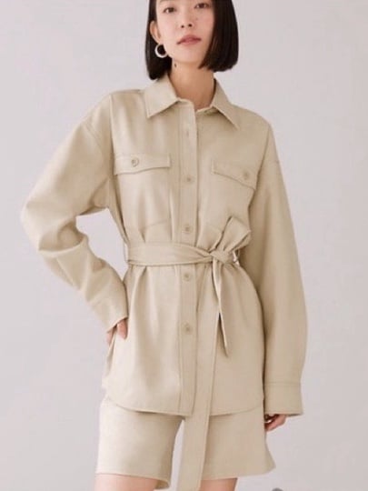 Aritzia Babaton Ava Vegan Leather Shirt Jacket in Sand White