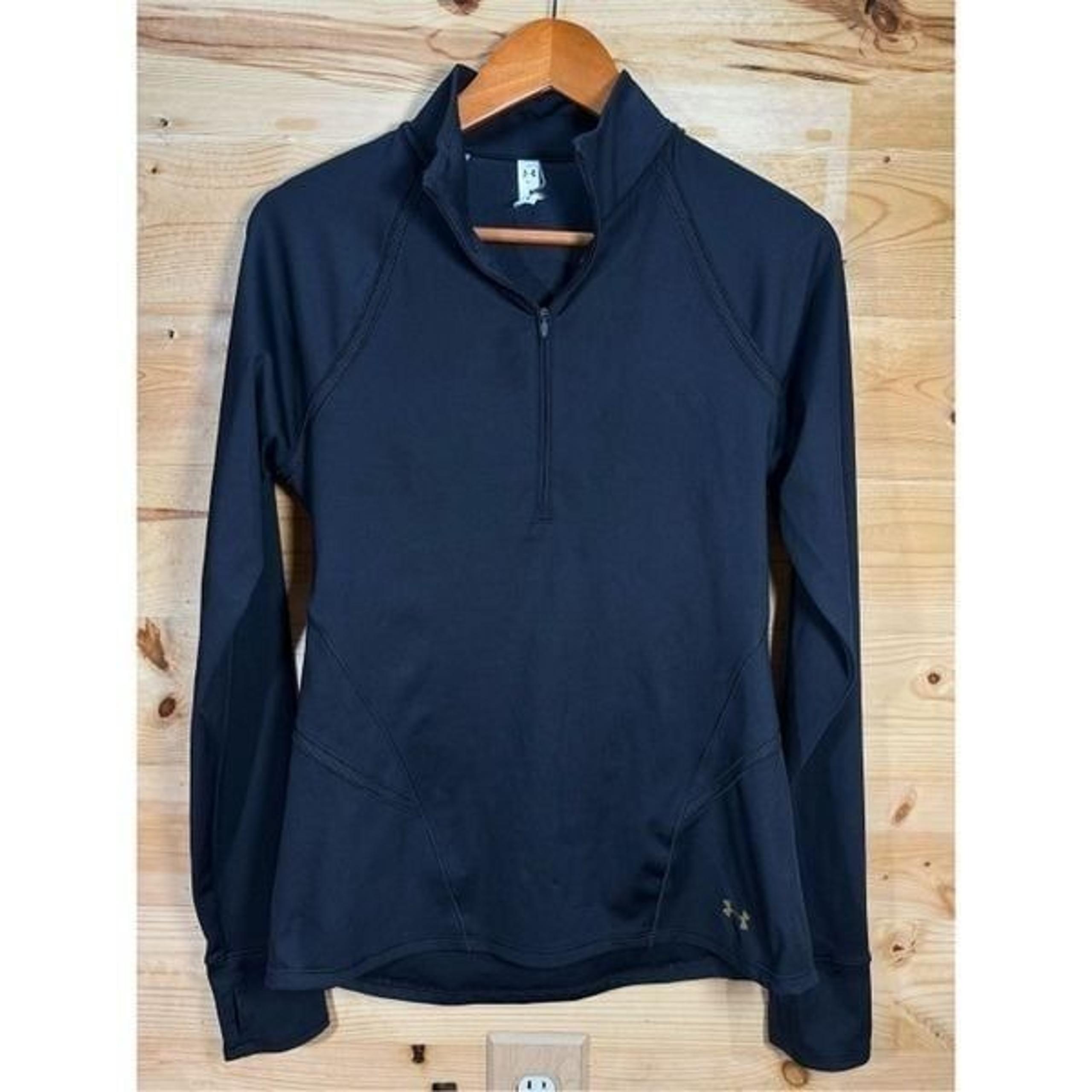 Under Armour Women's Size Medium HeatGear 1/4 Zip Pullover Black Long Sleeve Tra
