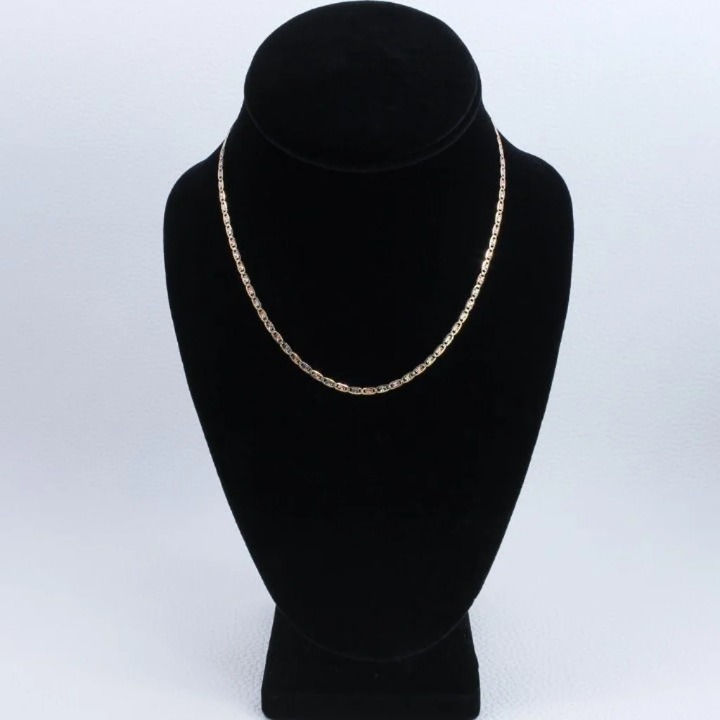 10k Tri-Color Gold Anchor Link Chain Necklace 16 Yellow, Rose & White Gold