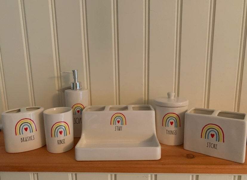 Rae Dunn rainbow bathroom set