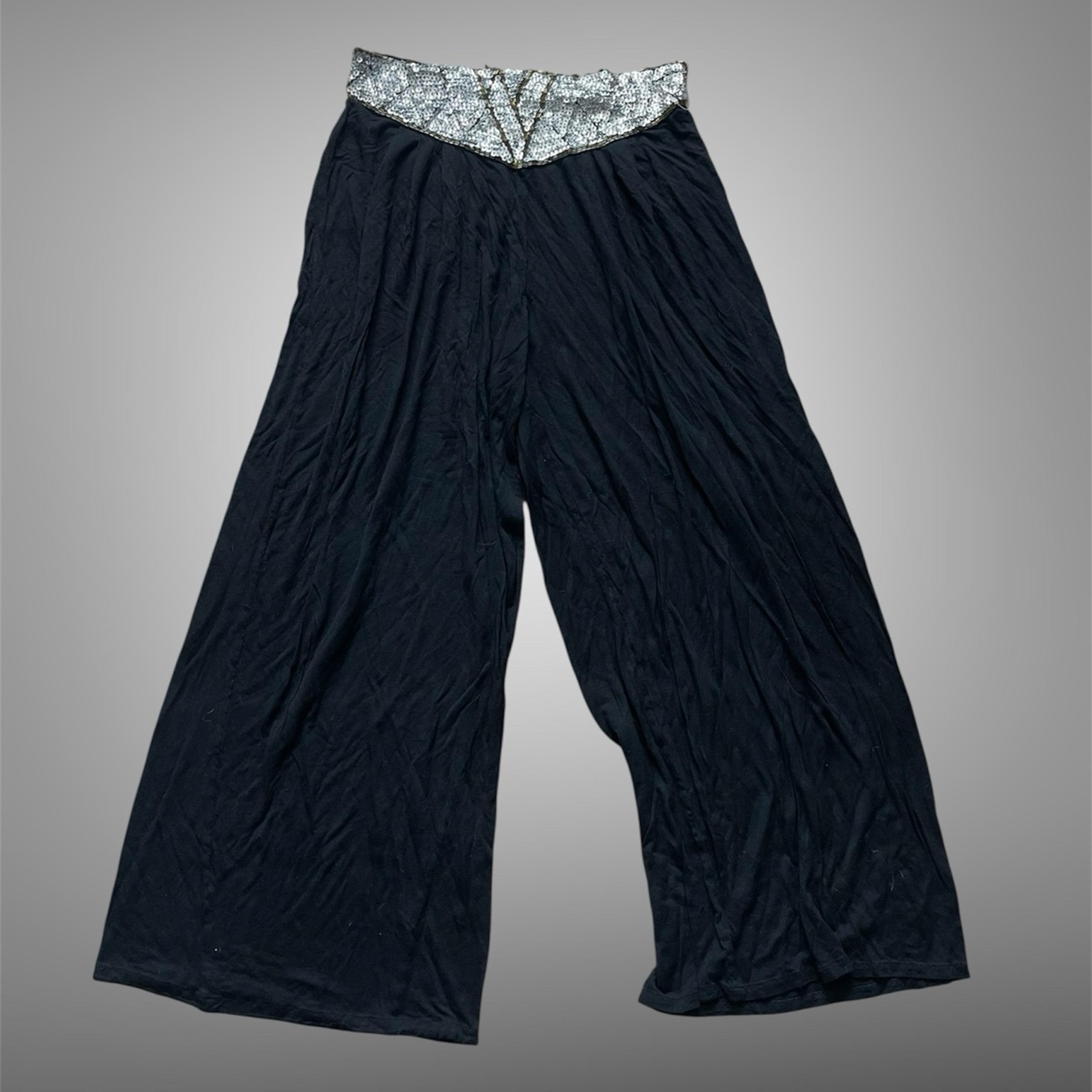 Jane Ashley Black and silver sequin Palazzo 
Culotte pants
Measurements:
Waist f