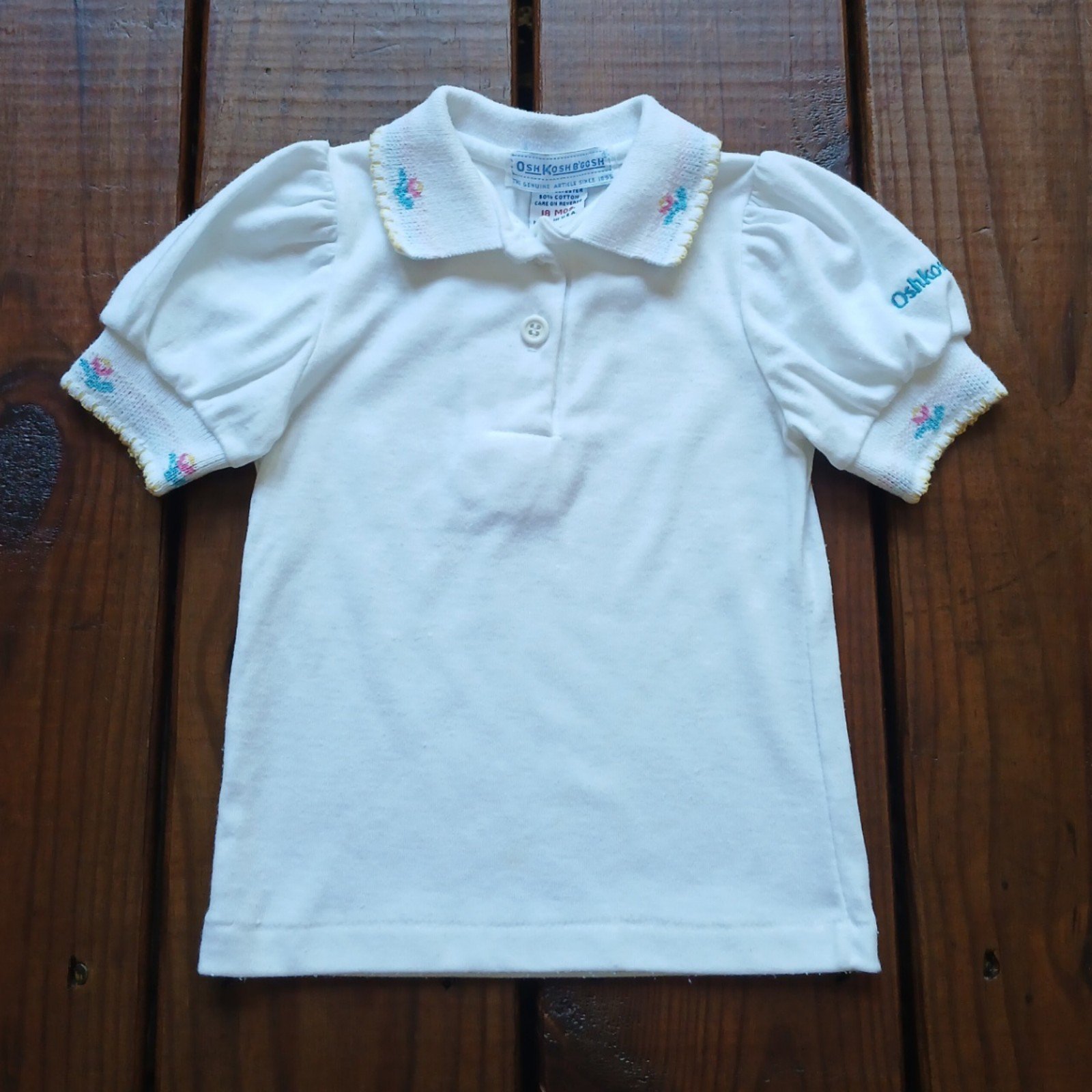 Vintage 80's baby little girls toddler OshKosh floral puff sleeve top