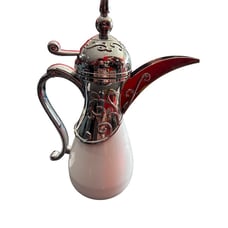 Dallah White Silver Ornate Metal Ceramic Coffee Pot SKU7957/Z576188