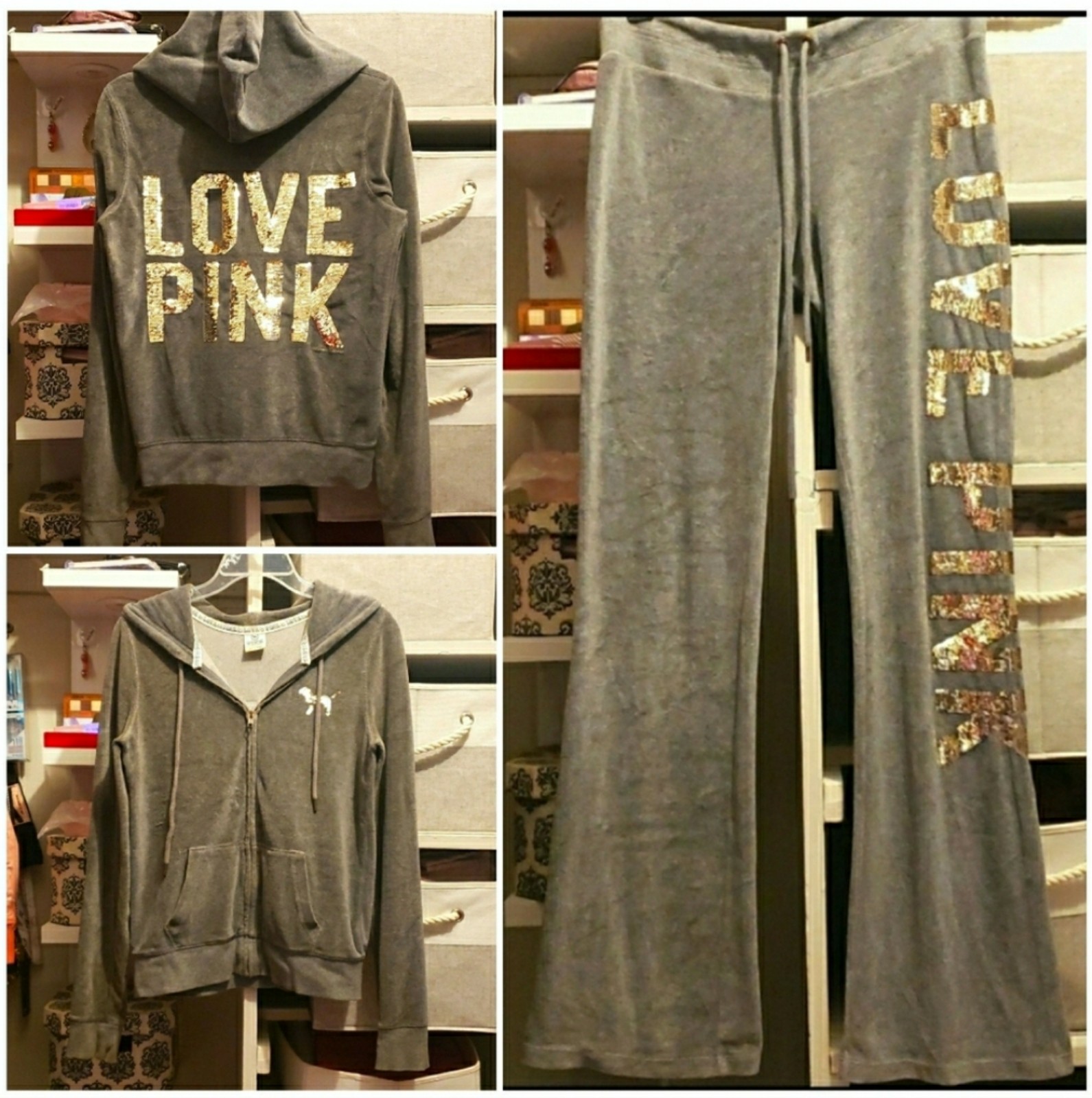 VS PINK Bling Hoodie & Matching Low Rise Flare Pants