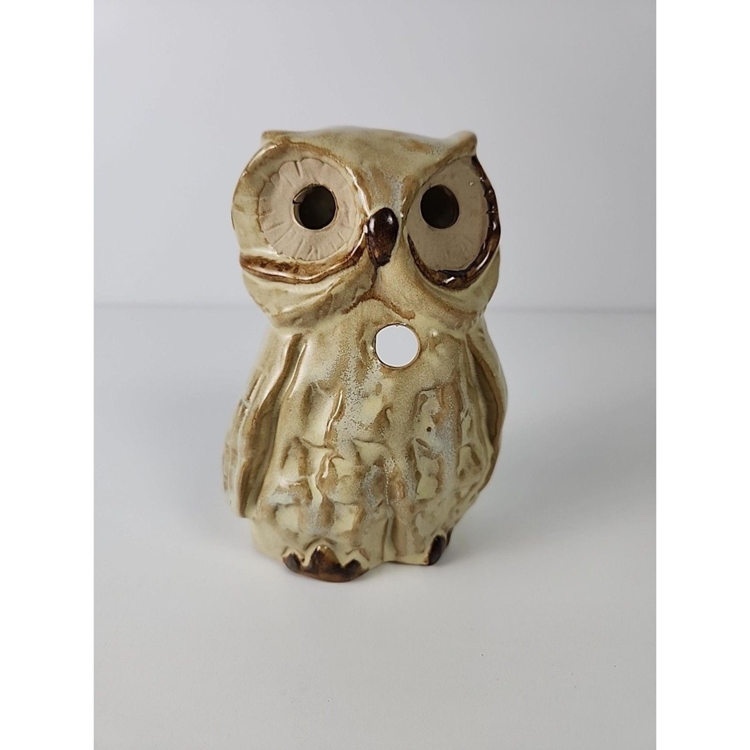VTG Enesco Glazed Pottery Owl Tealight Candle Holder Centerpiece Table Decor