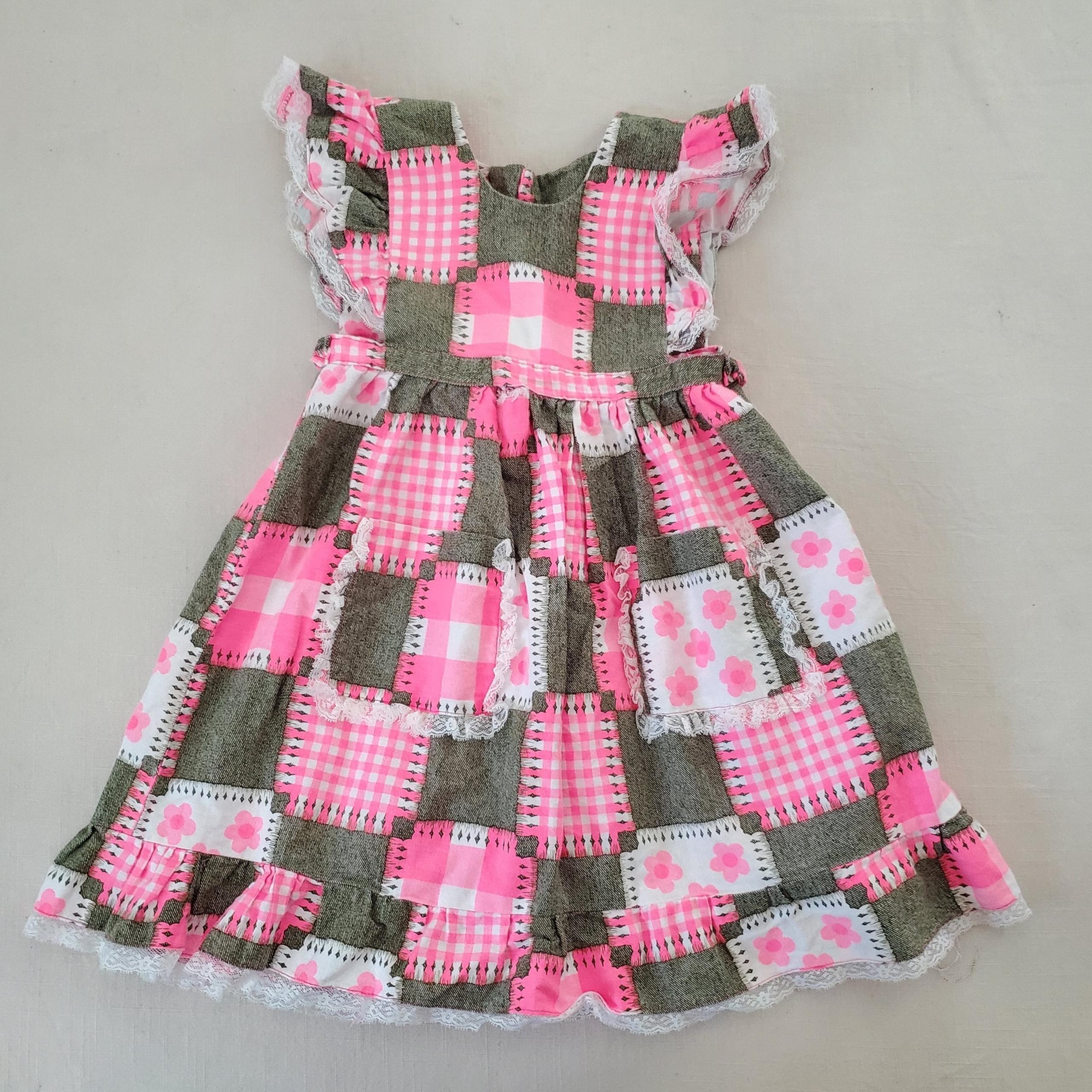 Vintage 60s/70s Patchwork Floral Dress kids 6 *flaw