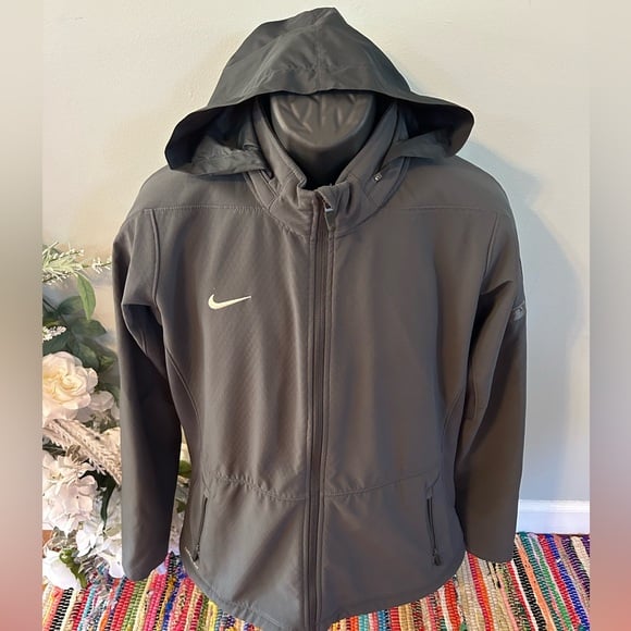 Nike MLB Logo Therma Fit Hooded Jacket Full Zipper Front Gray Large Baseball