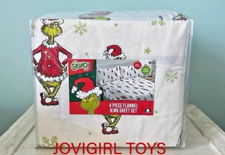 DR SEUSS THE GRINCH CHRISTMAS KING FLANNEL SHEET SET 4 PIECE NEW 2025 SHEETS