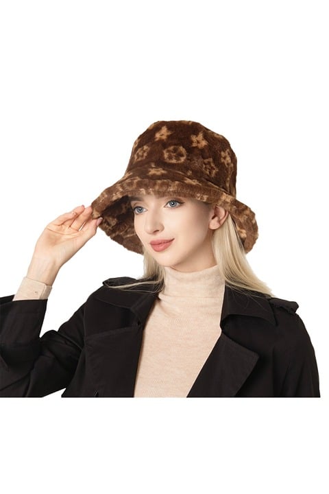 NWT Luxe Geometric Print Faux Fur Bucket Hat - 3 Colors!
