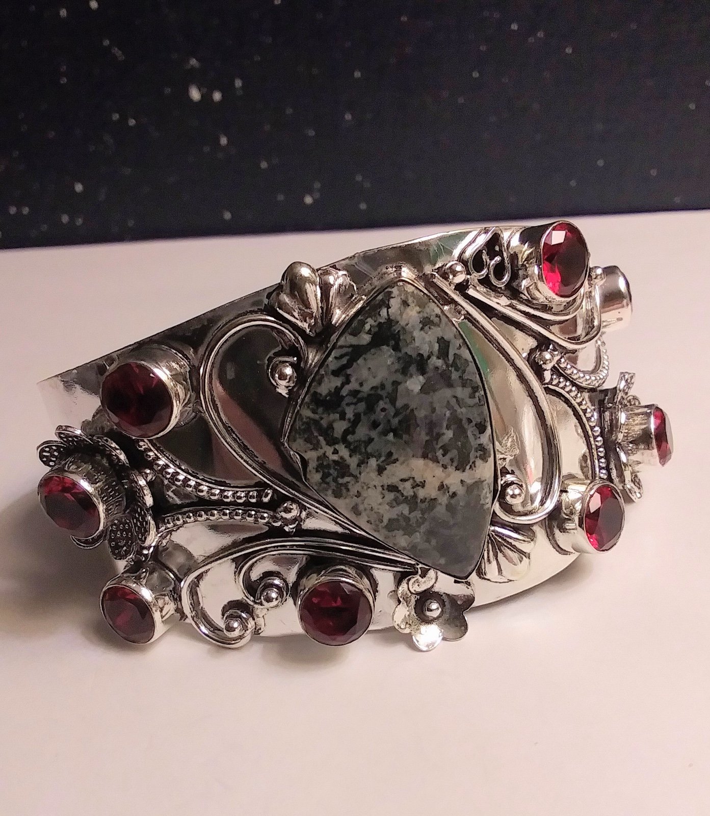 Dendritic Opal Garnet 925 Sterling Silver Cuff Bracelet