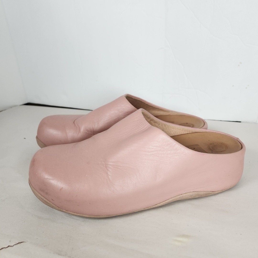 FITFLOP LEATHER WEDGE CLOGS MULES pastel pink Size 7 comfort travel vacation