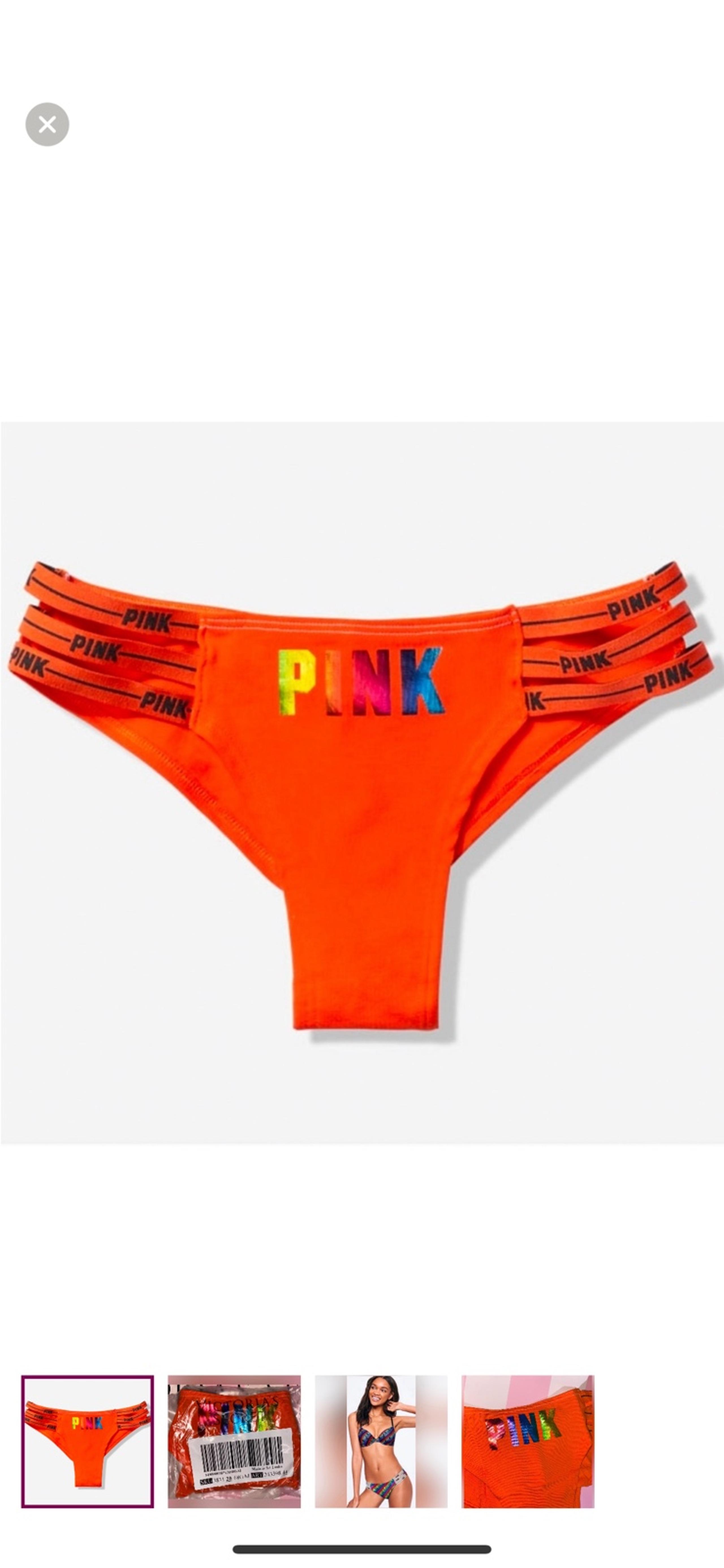 PINK Victoria’s Secret Cotton Strappy Cheekster PINK panties metallic rainbow