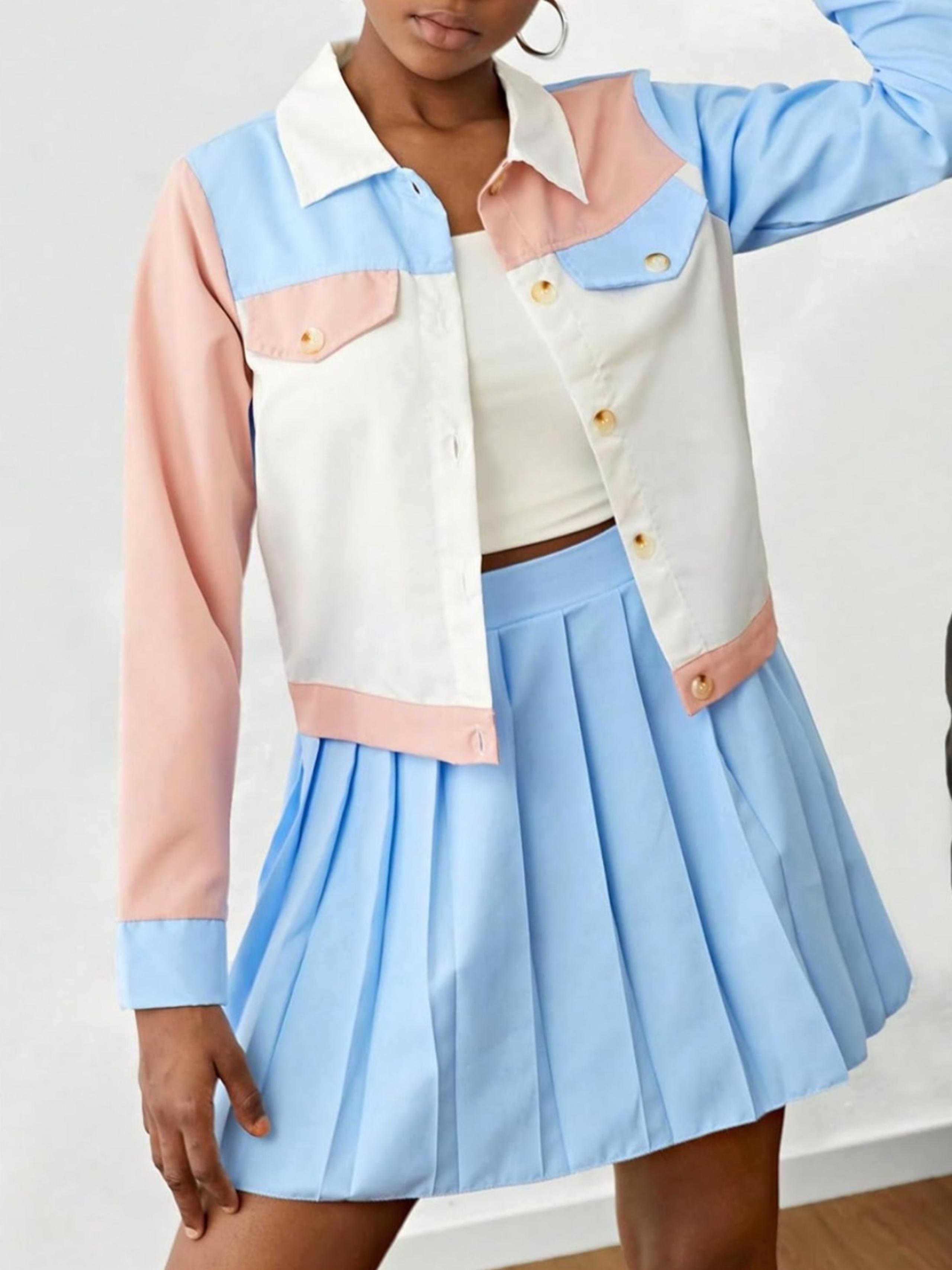 Girls Colorblock Long Sleeve Top and Skirt Set