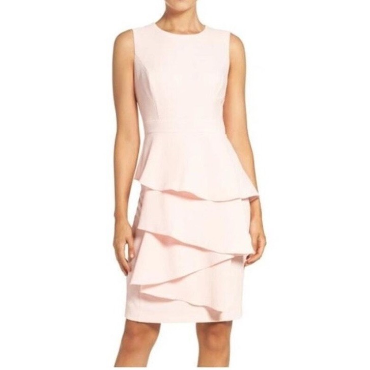 Eliza J Womens Sleeveless Tiered Ruffle Dress Light Pink Size 16w Easter Spring