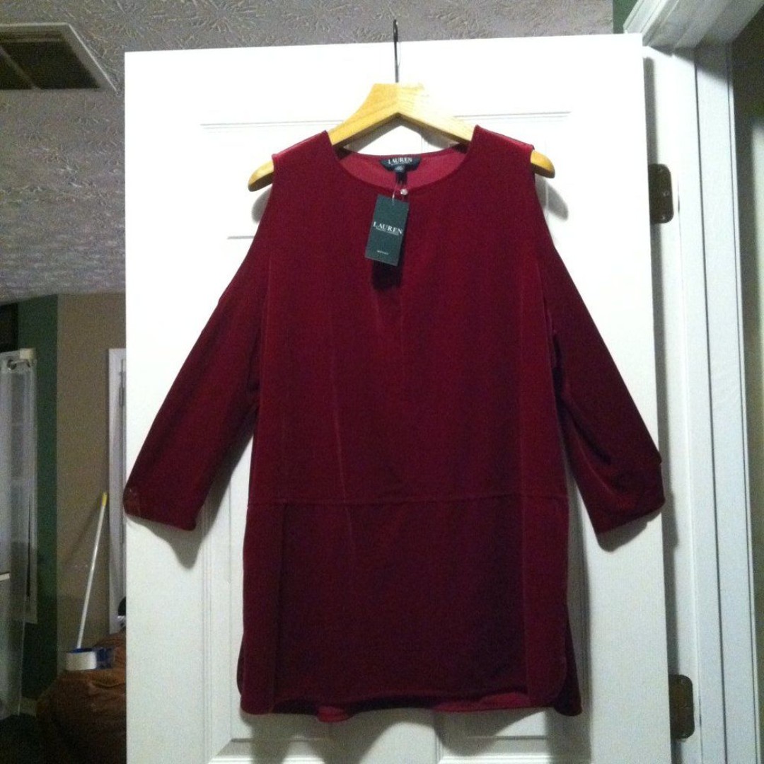 RALPH LAUREN WOMEN'S NEW MAROON 90%POLYESTER 10%ELASTANE VELVET BLOUSE SIZE: 2X