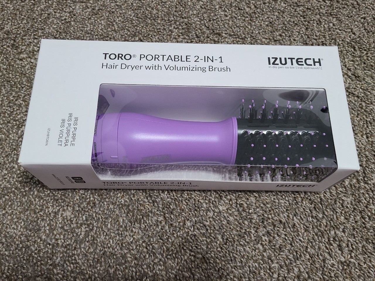 New Izutech Toro 2 in 1 Portable Hair Dryer w/Volumizing Brush Purple