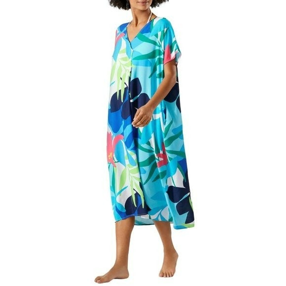 NWT Tommy Bahama Paloma Palms V-Neck Long Caftan Swim Cover-up