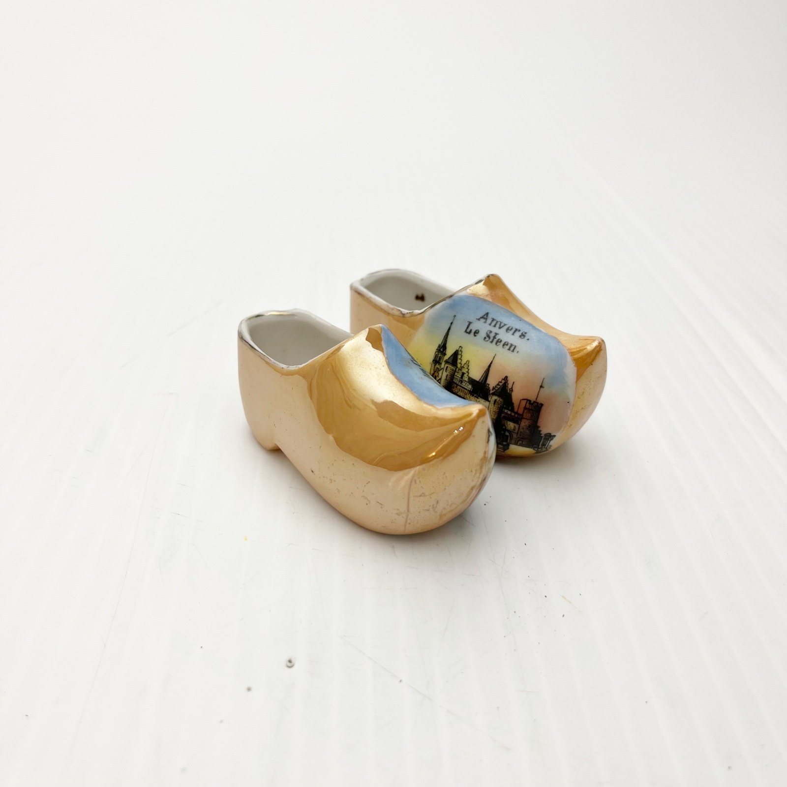 Vintage Miniature Porcelain Dutch Clog Shoes Anvers Le Steen