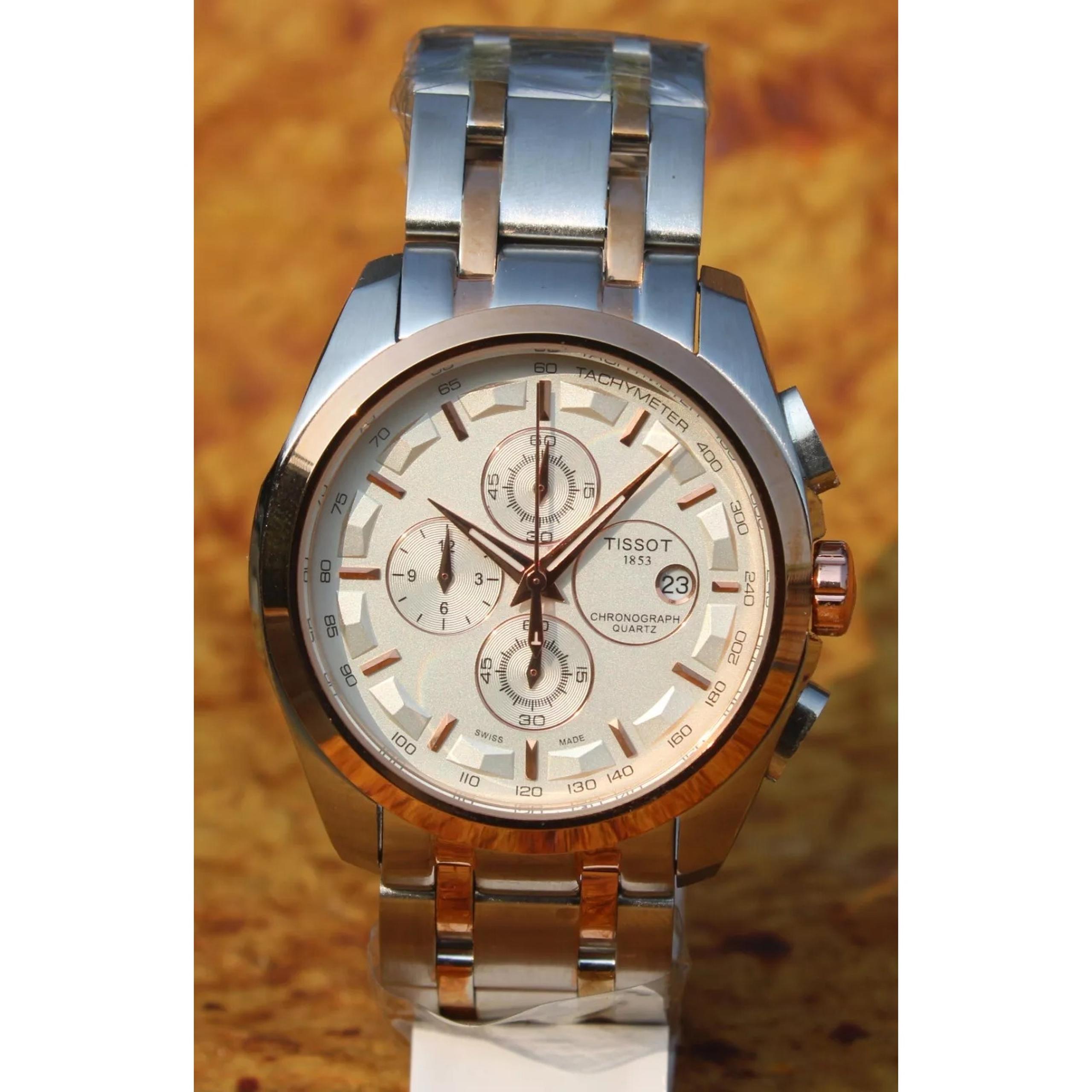 Tissot Two Tone Couturier Tachymeter Swiss Chronograph Men's Black Dial Watch