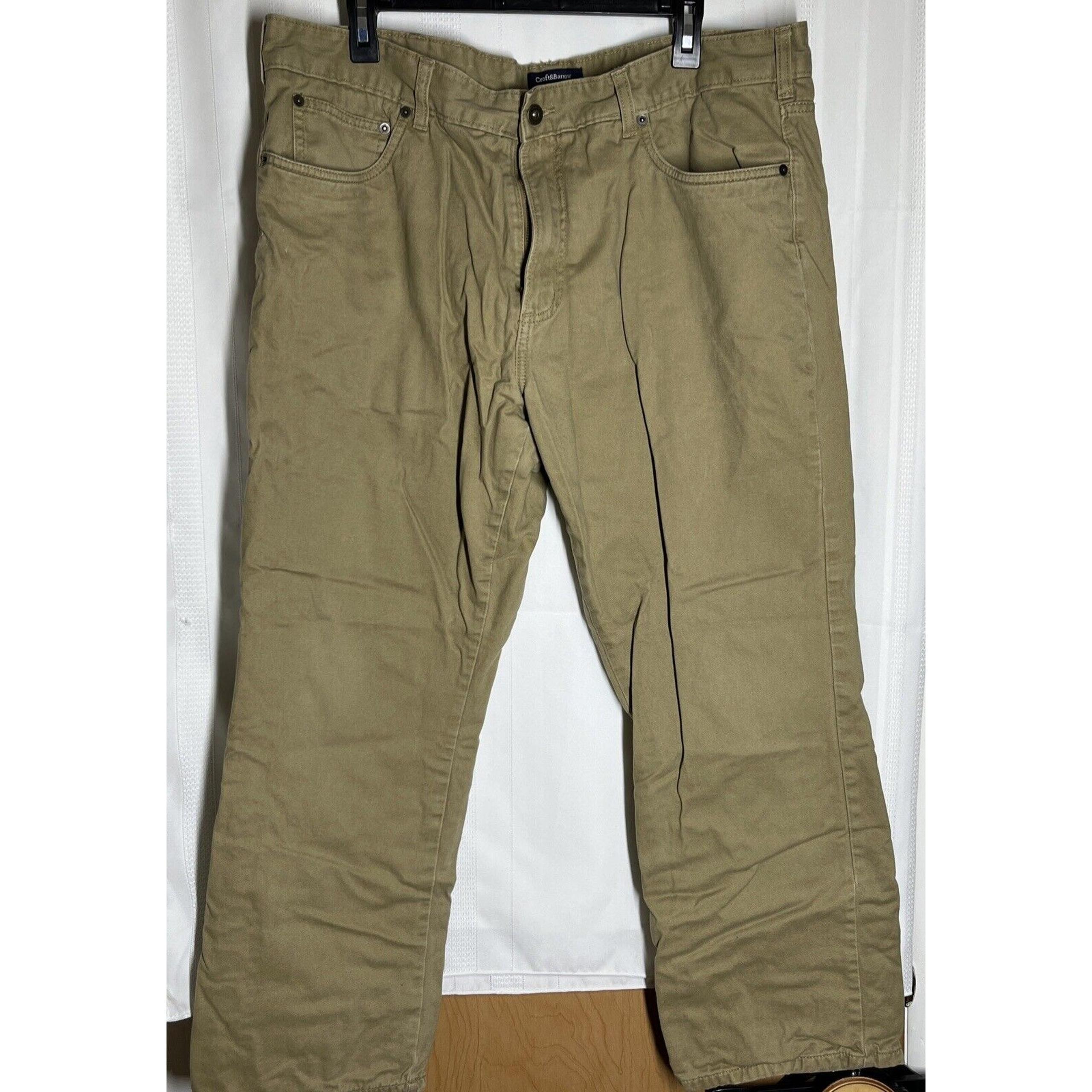 Croft & Barrow Chino Pants Mens Size 38x30 Khaki 100% Cotton Lined Warm
