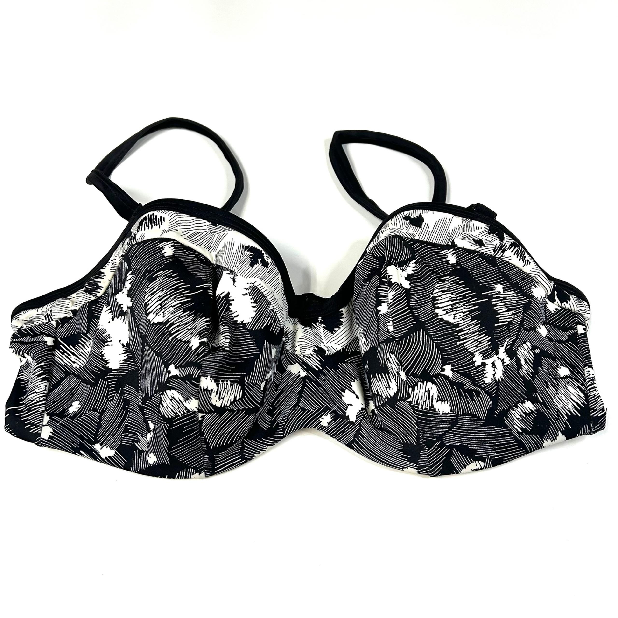 Panache Swimwear 38D Erica Bikini Top SW0803 Erica Black White Floral #2620