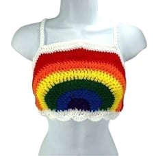 Handmade Napper brand rainbow crop top halter adjustable pride crochet small NEW