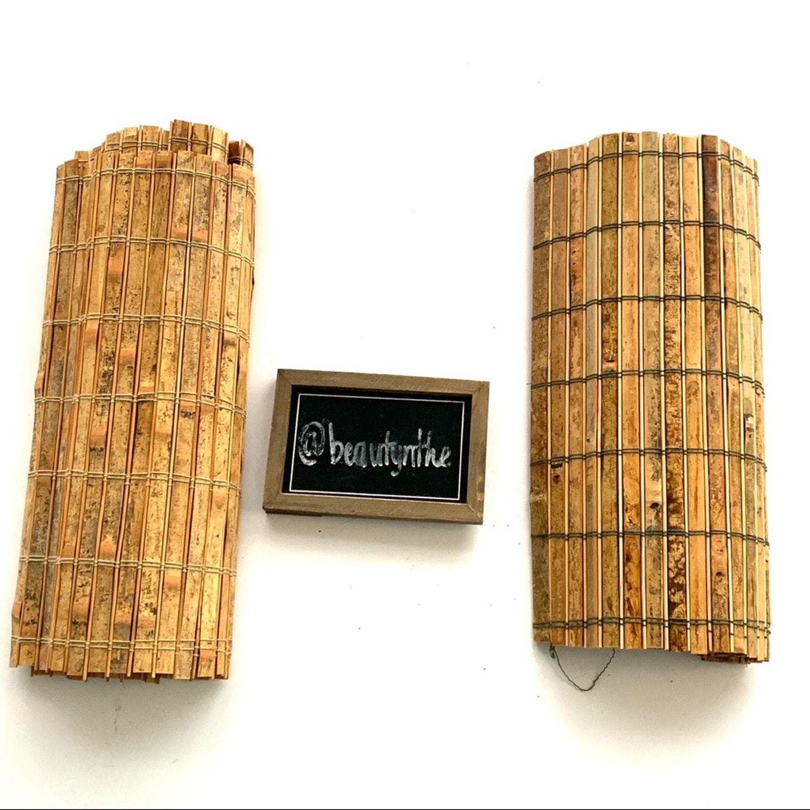 Vintage natural bamboo slatted runners x2 boho earthy