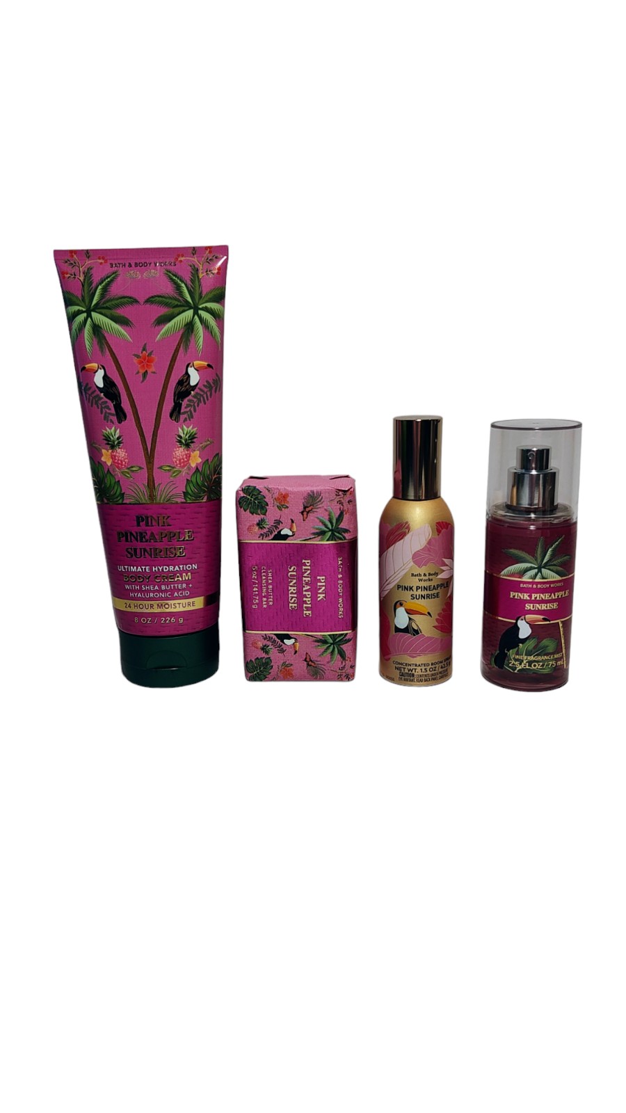 Bath Body Works Pink Pineapple Sunrise Gift Set Of Four *New*