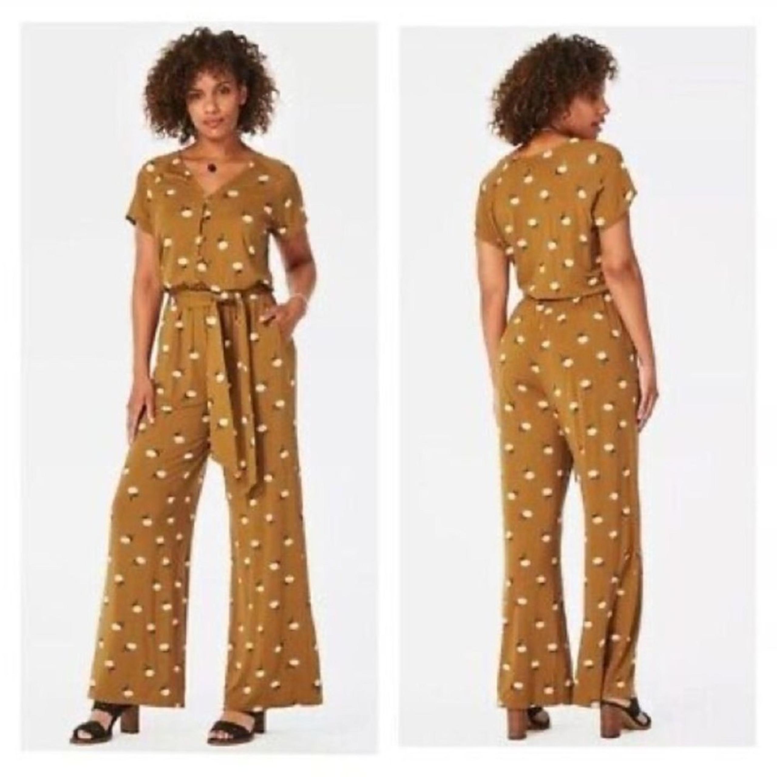 Matilda Jane Women's Elastic Waist Floral Jumpsuit- Mustard Daisy Boho/ Cottage