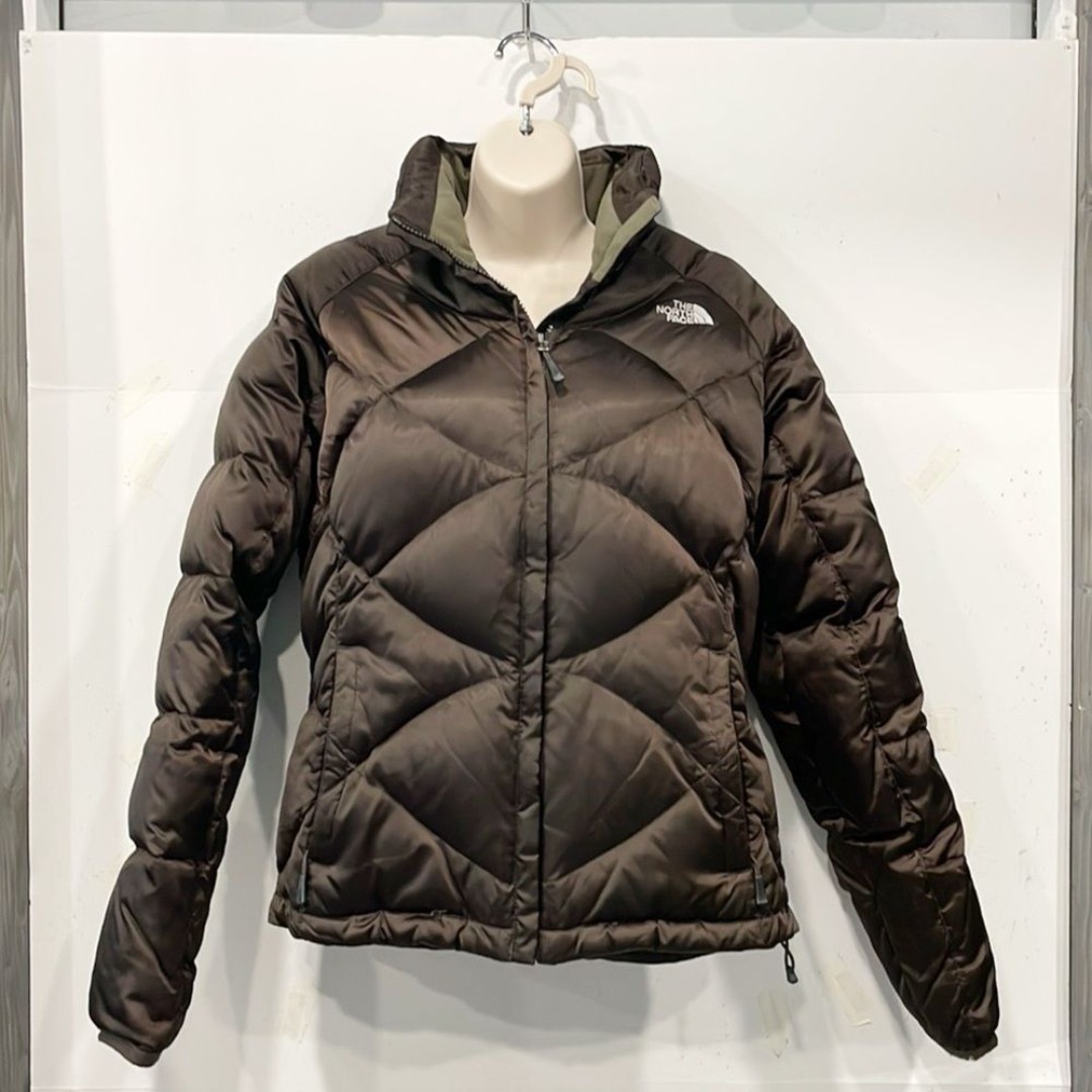 The North Face 550 Nuptse Womens Sz M Puffer Jacket Zipper Pockets Brown