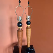 Wood MCM Lamp Pair Accent Lamps