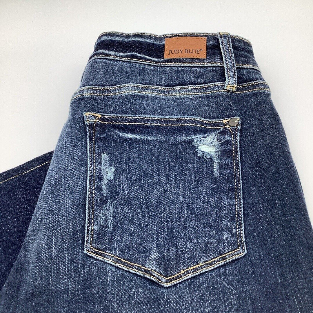 Judy Blue Womens Straight Fit Distressed Denim Jeans Blue Size 11/30