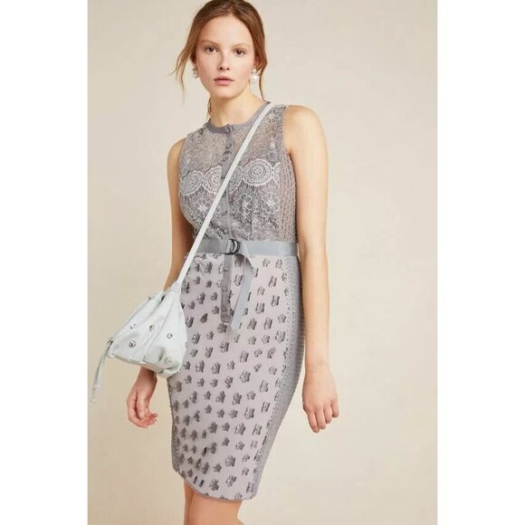 NWT Anthropologie Beguile by Byron Lars Gisella in Gray Lace Sheath Dress 10P